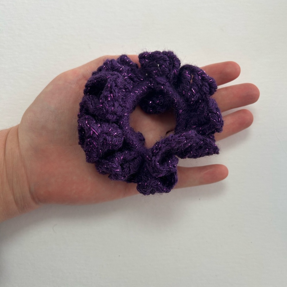 Purple Glitter Crochet Scrunchie
